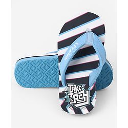 Pine Kids Slip On Striped Flip Flops With Text Print - Black