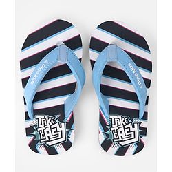 Pine Kids Slip On Striped Flip Flops With Text Print - Black