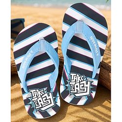 Pine Kids Slip On Striped Flip Flops With Text Print - Black