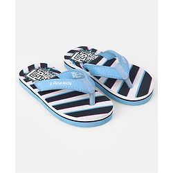 Pine Kids Slip On Striped Flip Flops With Text Print - Black