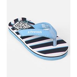 Pine Kids Slip On Striped Flip Flops With Text Print - Black