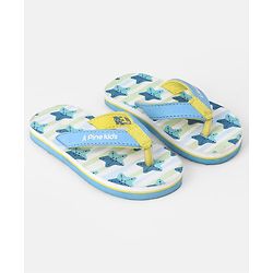 Pine Kids Slip On Striped Flip Flops With Text & Star Print - Blue