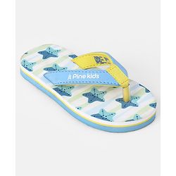 Pine Kids Slip On Striped Flip Flops With Text & Star Print - Blue