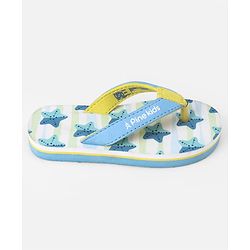 Pine Kids Slip On Striped Flip Flops With Text & Star Print - Blue