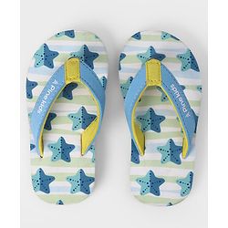 Pine Kids Slip On Striped Flip Flops With Text & Star Print - Blue
