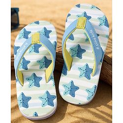 Pine Kids Slip On Striped Flip Flops With Text & Star Print - Blue