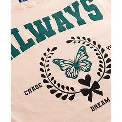 Pine Kids Cotton Knit Half Sleeves Text Printed Top & Shorts Set - Peach & Green