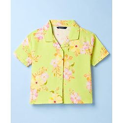 Pine Kids Cotton Woven Half Sleeves Floral Printed Top & Pant Set - Lemon Yellow