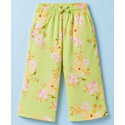 Pine Kids Cotton Woven Half Sleeves Floral Printed Top & Pant Set - Lemon Yellow
