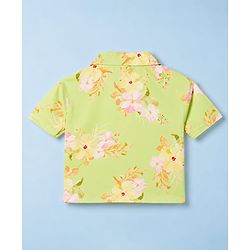 Pine Kids Cotton Woven Half Sleeves Floral Printed Top & Pant Set - Lemon Yellow