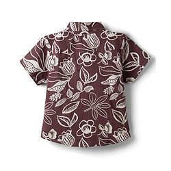 Pine Kids Cotton Knit Half Sleeves Shirt & Bottom Set with Floral Print - Brown