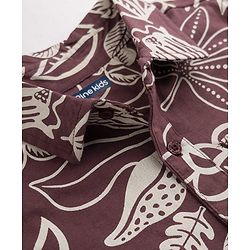 Pine Kids Cotton Knit Half Sleeves Shirt & Bottom Set with Floral Print - Brown