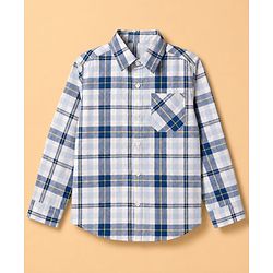 Pine Kids Cotton Woven Checks Twofer Shirt with Full Sleeves - Blue
