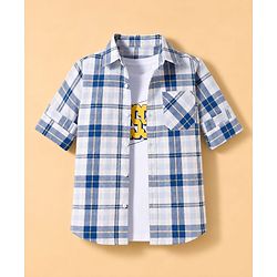 Pine Kids Cotton Woven Checks Twofer Shirt with Full Sleeves - Blue