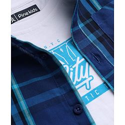 Pine Kids Cotton Woven Checks Twofer Shirt with Half Sleeves -  Blue