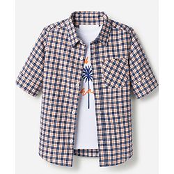 Pine Kids Cotton Woven Checks Twofer Shirt with Full Sleeves - Navy Blue