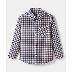 Pine Kids Cotton Woven Checks Twofer Shirt with Full Sleeves - Navy Blue