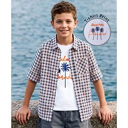 Pine Kids Cotton Woven Checks Twofer Shirt with Full Sleeves - Navy Blue