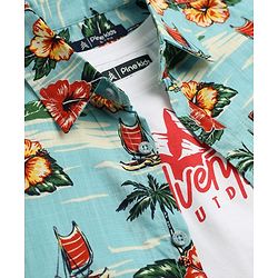Pine Kids Cotton Woven Half Sleeves Twofer Shirt with Floral & Beach Theme Print - Turquoise