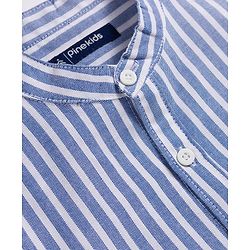 Pine Kids Cotton Woven Striped Shirts with Mandarin Collar Blue 4-5 Years