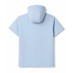 Pine Kids Cotton Woven Half Sleeves Solid Colour Hooded Shirt with Kangaroo Pockets - Light Blue