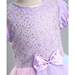 Pine Kids Cotton Woven Half Sleeves Floral Embroidered Party Dress With Bow Applique - Lilac