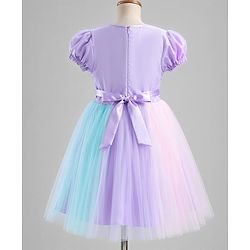 Pine Kids Cotton Woven Half Sleeves Floral Embroidered Party Dress With Bow Applique - Lilac