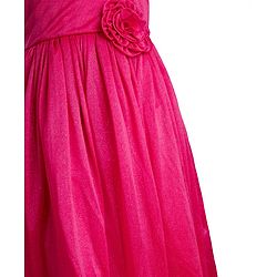 Pine Kids Cotton Woven Sleeveless Solid Party Dress With Floral Applique - Dark Pink