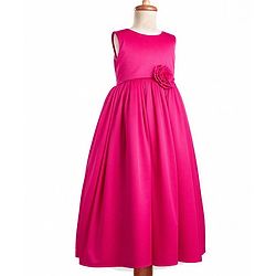 Pine Kids Cotton Woven Sleeveless Solid Party Dress With Floral Applique - Dark Pink