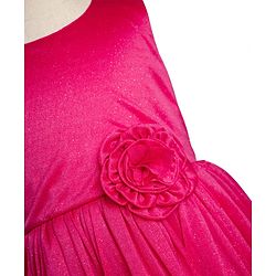 Pine Kids Cotton Woven Sleeveless Solid Party Dress With Floral Applique - Dark Pink