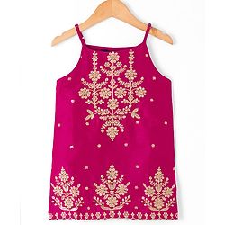 Pine Kids Woven Sleeveless Embellished Kurta & Churidar Se With Dupatta - Violet