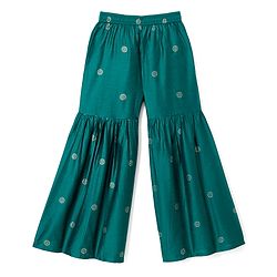 Pine Kids Viscose Woven Three Fourth Sleeves Kurta, Sharara & Dupatta Set With Floral Embroidery - Green
