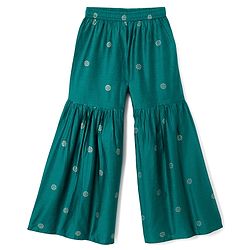 Pine Kids Viscose Woven Three Fourth Sleeves Kurta, Sharara & Dupatta Set With Floral Embroidery - Green