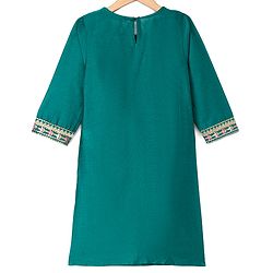 Pine Kids Viscose Woven Three Fourth Sleeves Kurta, Sharara & Dupatta Set With Floral Embroidery - Green