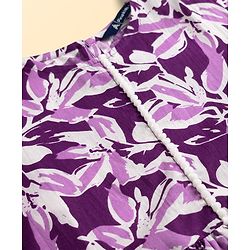 Pine Kids Cotton Woven Three-Fourth Floral Printed Kurti & Churidar Set With Dupatta - Purple