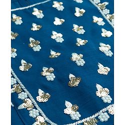Pine Kids Woven Three Fourth Sleeves Kurti Churidar & Dupatta Set with Floral Embroidery & Sequin Detailing - Teal Blue