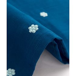 Pine Kids Woven Three Fourth Sleeves Kurti Churidar & Dupatta Set with Floral Embroidery & Sequin Detailing - Teal Blue