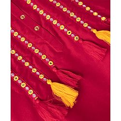 Pine Kids Woven 3/4th Sleeves Kurti and Churidar Set with Dupatta and Floral Embroidery in Red for 4-5 Years
