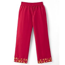 Pine Kids Woven 3/4th Sleeves Kurti and Churidar Set with Dupatta and Floral Embroidery in Red for 4-5 Years