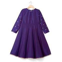 Pine Kids Woven Three Fourth Sleeves Embroidered Yoke Kurti Churidar Set with Dupatta - Violet