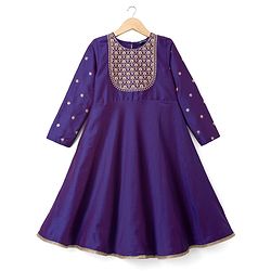Pine Kids Woven Three Fourth Sleeves Embroidered Yoke Kurti Churidar Set with Dupatta - Violet