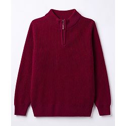 Pine Kids Knit Full Sleeves Solid Pullover Sweater - Wine