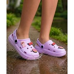 Pine Kids Backstrap Closure Clogs With Applique - Purple
