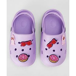 Pine Kids Backstrap Closure Clogs With Applique - Purple