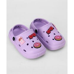 Pine Kids Backstrap Closure Clogs With Applique - Purple