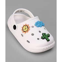 Pine Kids Back Strap Closure Clogs With Applique - White