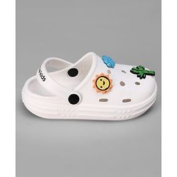 Pine Kids Back Strap Closure Clogs With Applique - White