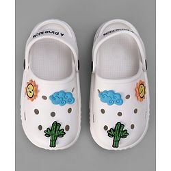 Pine Kids Back Strap Closure Clogs With Applique - White