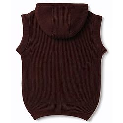 Pine Kids Knit Sleeveless Front Open Hooded Sweater - Brown