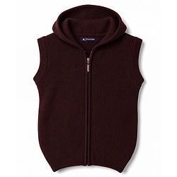Pine Kids Knit Sleeveless Front Open Hooded Sweater - Brown